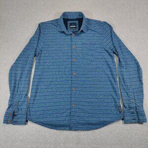 Prana Shirt Mens Medium Blue Striped Long Sleeve Button Front Organic Cotton